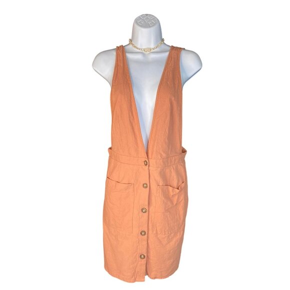 Sienna Sky Womens Apricot Button-Front Deep V-Neck Midi Dress Size M - Picture 1 of 7